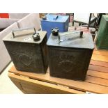 TWO VINTAGE SHELL-MEX PETROL CANS WITH ORIGINAL SCREW TOPS