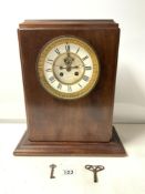 A LARGE MAHOGANY CASED MANTEL CLOCK WITH ENAMALLED DIAL (SLIGHT DAMAGE) BY N MAYER OF MANCHESTER AND