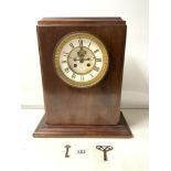 A LARGE MAHOGANY CASED MANTEL CLOCK WITH ENAMALLED DIAL (SLIGHT DAMAGE) BY N MAYER OF MANCHESTER AND