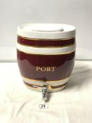 A CERAMIC PORT BARRELL WITH TAP MADE BY VITREOUS CHINA SURREY, 30 X 28CMS