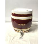 A CERAMIC PORT BARRELL WITH TAP MADE BY VITREOUS CHINA SURREY, 30 X 28CMS