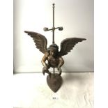 ANTIQUES CARVED EASTERN FIGURE OF A WINGED FIGURE, GOLD AND BLACK PAINT, 54CMS