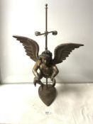 ANTIQUES CARVED EASTERN FIGURE OF A WINGED FIGURE, GOLD AND BLACK PAINT, 54CMS