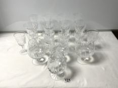 WATERFORD AND STUART CRYSTAL WINE GLASSES, CHAMPAGNE AND BRANDY GLASSES