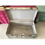 A VINTAGE PIG SKIN SHIPPING TRAVEL TRUNK WITH TRAVEL LABELS