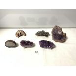 THREE PURPLE AMETHYST CLUSTER GEODES AND THREE OTHERS