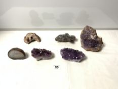 THREE PURPLE AMETHYST CLUSTER GEODES AND THREE OTHERS