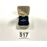 A LADIES HALLMARKED 375 DRESS RING WITH DIAMONDS & BLUE CENTRE STONE, 1.68 GRAMS