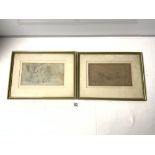 TWO FRAMED IRISH PENCIL SKETCHES UNSIGNED BUT WITH INFORMATION ON REVERSE NATHANIEL HOVE? 22 X