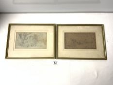 TWO FRAMED IRISH PENCIL SKETCHES UNSIGNED BUT WITH INFORMATION ON REVERSE NATHANIEL HOVE? 22 X
