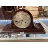 EDWARDIAN INLAID MAHOGANY DOME TOP MANTEL CLOCK WITH STRIKING MOVEMENT 43CM