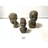 THREE SMALL MARBLE BUSTS OF AFRICAN MEN