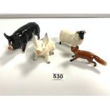 A BESWICK FOX, A BESWICK SHEEP AND TWO BESWICK PIGS