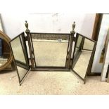 1930S BRASS TRIPLE FOLDING DRESSING TABLE MIRROR WITH CORINTHIAN COLUMN SUPPORTS