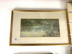 A WATERCOLOUR DRAWING - LANDSCAPE WITH SHEEP SIGNED E. L'AMIE 17 X 35CMS