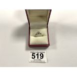 A HALLMARKED 18CT GOLD SOLITAIRE DIAMOND RING WITH PLATINUM SHOULDERS, 2.7 GRAMS