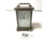 BRASS CASED CARRIAGE CLOCK BY MATTHEW NORMAN LONDON WORKING ORDER WITH KEY, 11CMS