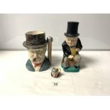 THREE WINSTON CHURCHILL CHARACTER JUGS, ONE WITH TOP HAT LID A/F, THE LARGEST 25CMS
