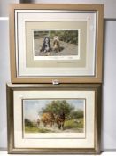 A LIMITED EDITION DAVID SHEPHERD PRINT SIGNED AND ANOTHER OF TWO DOGS, THE LARGEST 40 X 26CMS