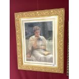 A MODERN PRINT OF A MAIDEN IN ORNATE GILT FRAME, 38 X 52CMS
