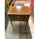 A SMALL REPRODUCTION YEWOOD TWO DRAWER SIDE TABLE, 46 X 32 X 72CMS