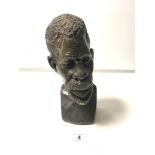 A 20TH CENTURY MARBLE BUST OF AN AFRICAN MAN, 29CMS