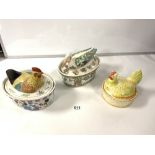 TWO 20TH CENTURY CHICKEN AND ONE DUCK EGG TUREENS