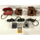 TWO VINTAGE KODAK BROWNIE CAMERAS, A PAIR OF CARL ZEISS BINOCULARS IN A CASE AND TWO OTHER