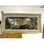 LARGE FRAMED AND GLAZED PICTURE OF A TIGER, 123 X 59CMS