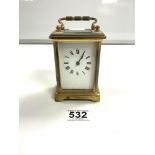 A BRASS CASED CARRIAGE CLOCK, 11CMS (NO KEY)