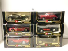 SIX DIE-CAST BURAGO MODEL SUPER CARS IN BOXES AND MINT CONDITION