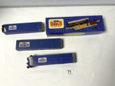 A BOXED HORNBY DUBLO T.P.O MAIL VAN SET, 2 BOXED D13 SUBURBAN COACHES AND ONE BOXED D22 CORRIDOR