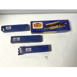 A BOXED HORNBY DUBLO T.P.O MAIL VAN SET, 2 BOXED D13 SUBURBAN COACHES AND ONE BOXED D22 CORRIDOR