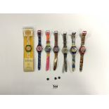 SIX SWATCH WRISTWATCHES AND AN ELIZABETH ARDEN SUNFLOWERS FASHION QUARTZ MONTRE A QUARTZ WRISTWATCH