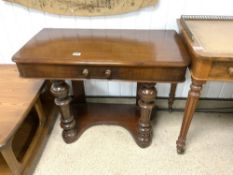 ANTIQUE VICTORIAN MAHOGANY HALL TABLE WITH TURNED SUPPORTS, 90 X 46 X 68CMS