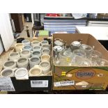 20 GERMAN STONEWARE BEER STEINS TANKARDS WITH PEWTER LIDS, 19 WITH NO LIDS AND 14 GLASS TANKARDS - 6
