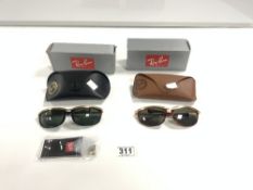 A PAIR OF RAYBAN SUNGLASSES IN THE ORIGINAL BOX AND A COPY PAIR OF RAYBANS