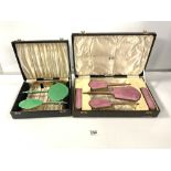 TWO VINTAGE ENAMEL DRESSING TABLE SETS