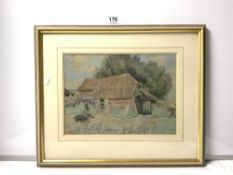 A WATERCOLOUR 'THE BLACK PIG' A SHOREHAM FARM BY GERTRUDE FRANKLIN WHITE, LABEL ON VERSO,27 X 39CMS