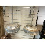 TWO VINTAGE RETRO CEILING HANGING LIGHTS, 33CMS