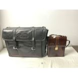 A SMALL BROWN LEATHER MENS SHOULDER BAG AND ANOTHER LARGER BAG INCLUDES TARGUS