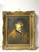 A GILT FRAMED OIL ON CANVAS, HEAD AND SHOULDER PORTRAIT OF A MAN, SIGNED ROY PIERCE, 50 X 40CMS