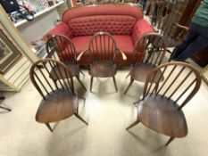 A SET OF FIVE ERCOL STICK BACK CHAIRS (4+1)
