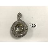 CONTINENTAL 800 SILVER TEA STRAINER WITH FRUIT EMBOSSED BORDER, 12CM, 43 GRAMS