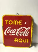 ENAMEL DOUBLE SIDED COCA-COLA SIGN FROM SPAIN, 44 X 49CMS