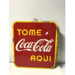 ENAMEL DOUBLE SIDED COCA-COLA SIGN FROM SPAIN, 44 X 49CMS