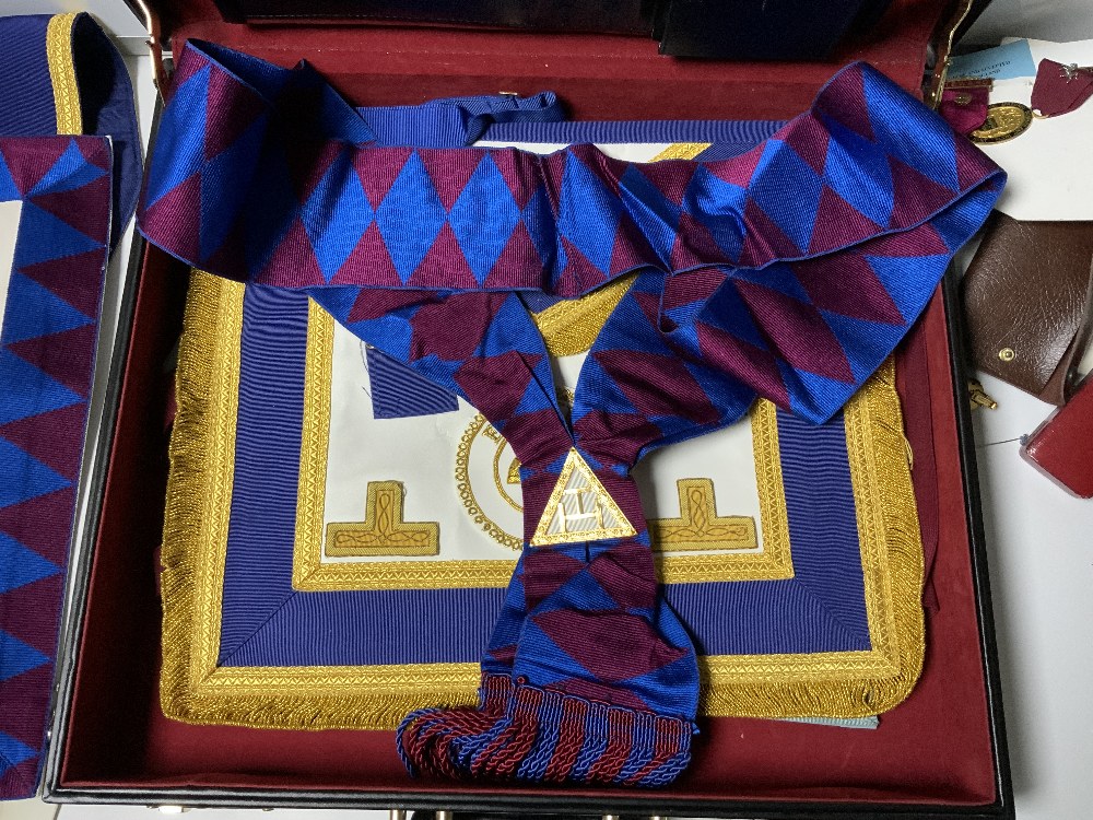 MASONIC APRON AND REGALIA, ALSO SOME MASONIC MEDALS (NONE GOLD OR SILVER) IN A BRIEFCASE - Image 10 of 14