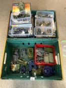A LARGE QUANTITY OF PLASTIC MODEL TANKS AND BOXED WAR HAMMER ETC