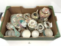 A 19TH/20TH CENTURY CHINESE CANTON CERAMICS, INCLUDES THREE TEAPOTS, CUPS AND SAUCERS ETC