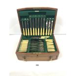 A 1940S CANTEEN OF PLATED CUTLERY IN A MAHOGANY BOX BY GEORGE HIDES & SON